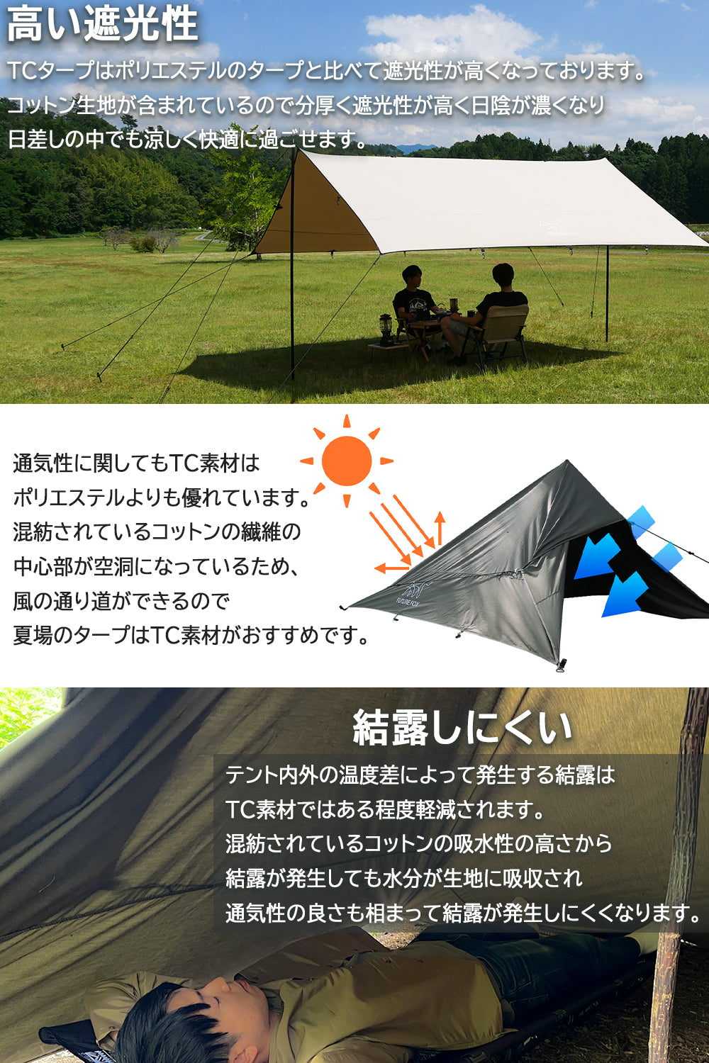 入荷済み Roost Outdoors スクエアタープ コットンタープ 4m×4m白