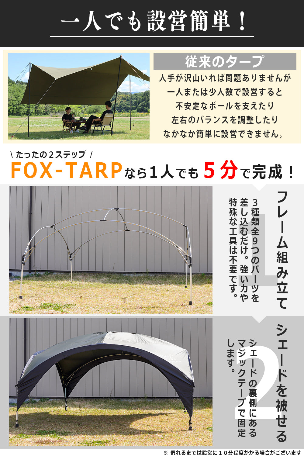 FUTURE FOX FOX-TARP 自立式タープ ポリエステル 耐水圧2000mm UVカット 【予約販売：6月下旬より順次発送予定】