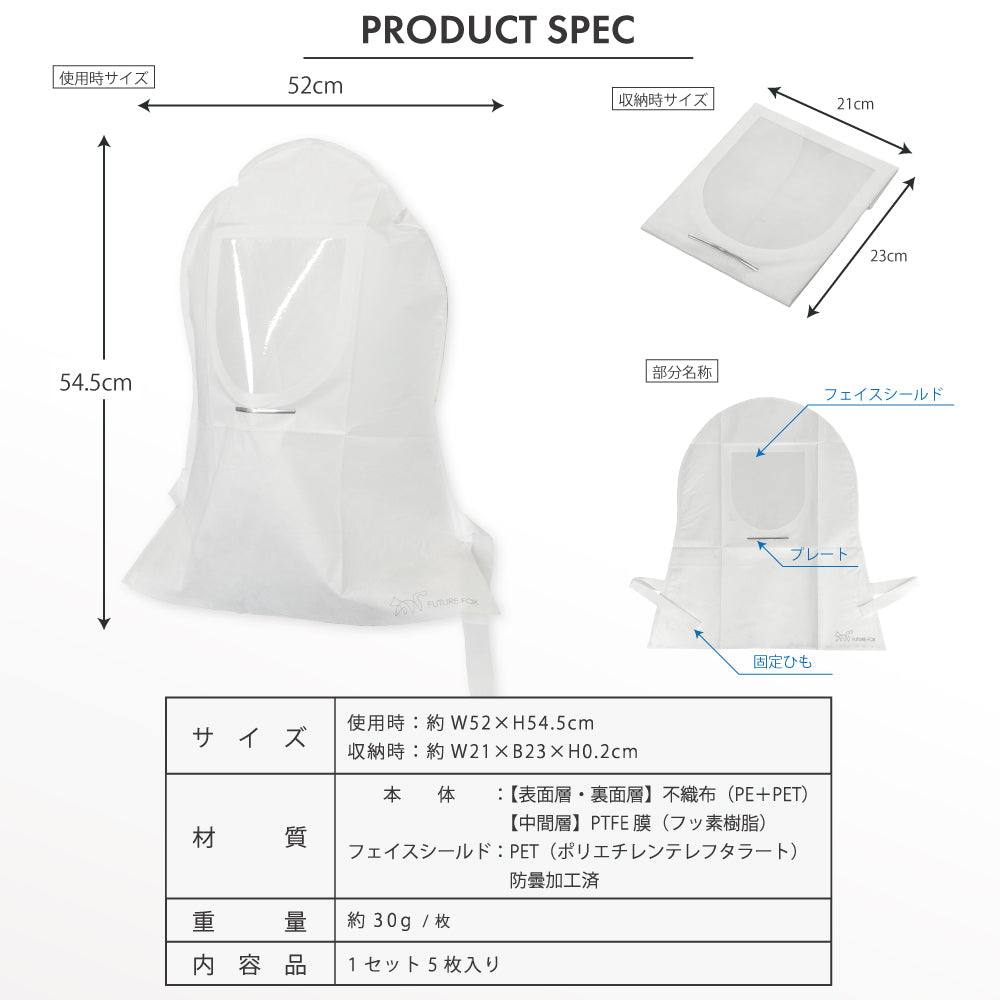 【防災】火山灰ガード頭巾 5枚入り【予約販売：1月下旬より順次発送予定】