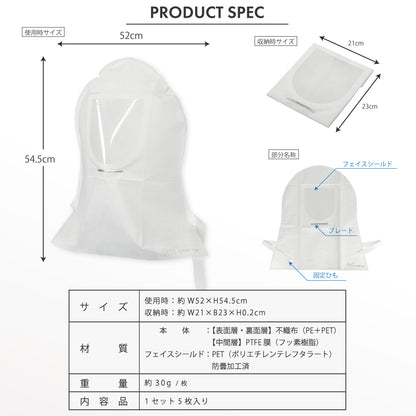 【防災】火山灰ガード頭巾 5枚入り【予約販売：1月下旬より順次発送予定】