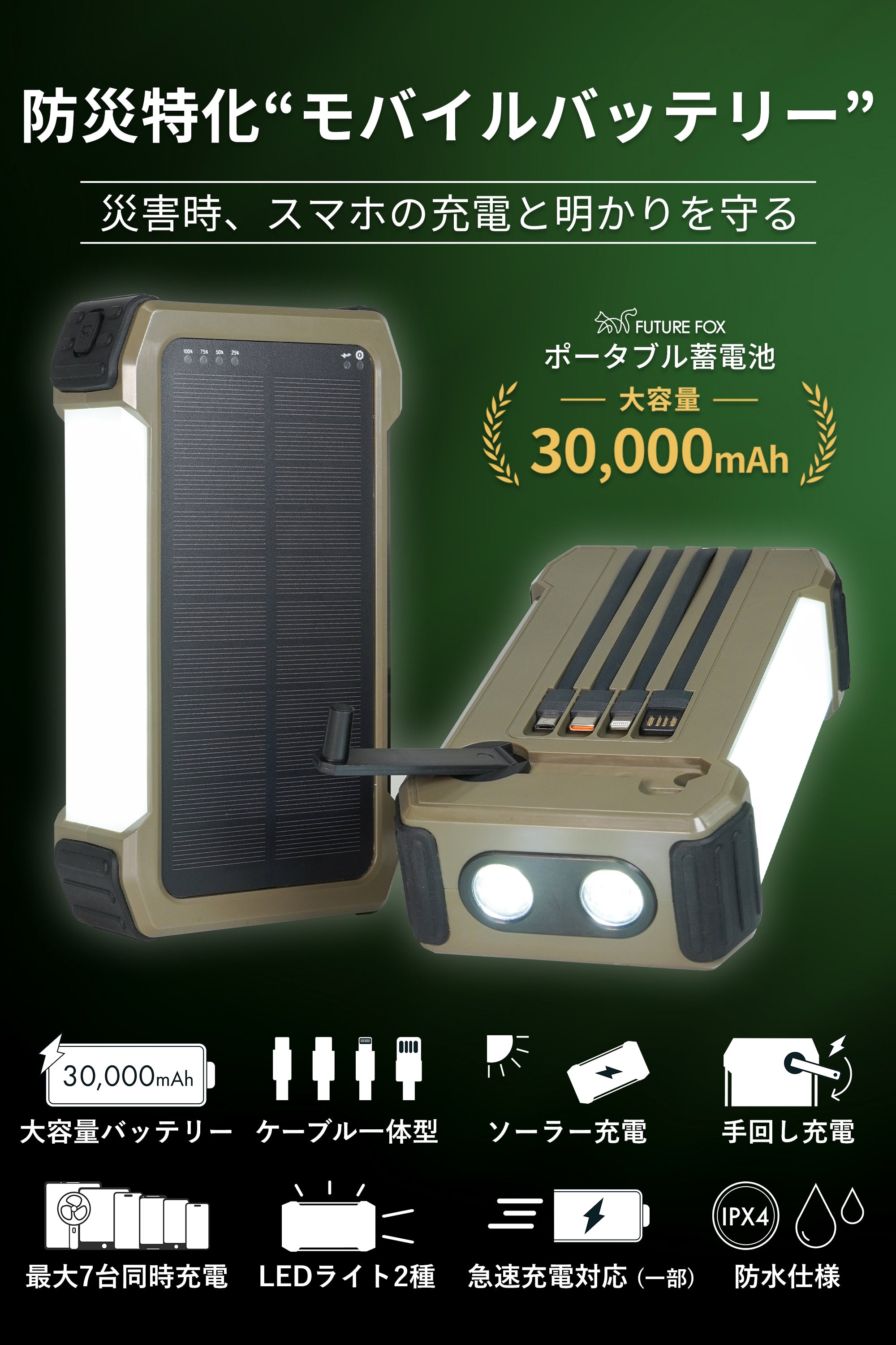 モバイルバッテリー「蓄電」 防災】ポータブル蓄電池 30,000mAh【予約販売：5月上旬から順次発送
